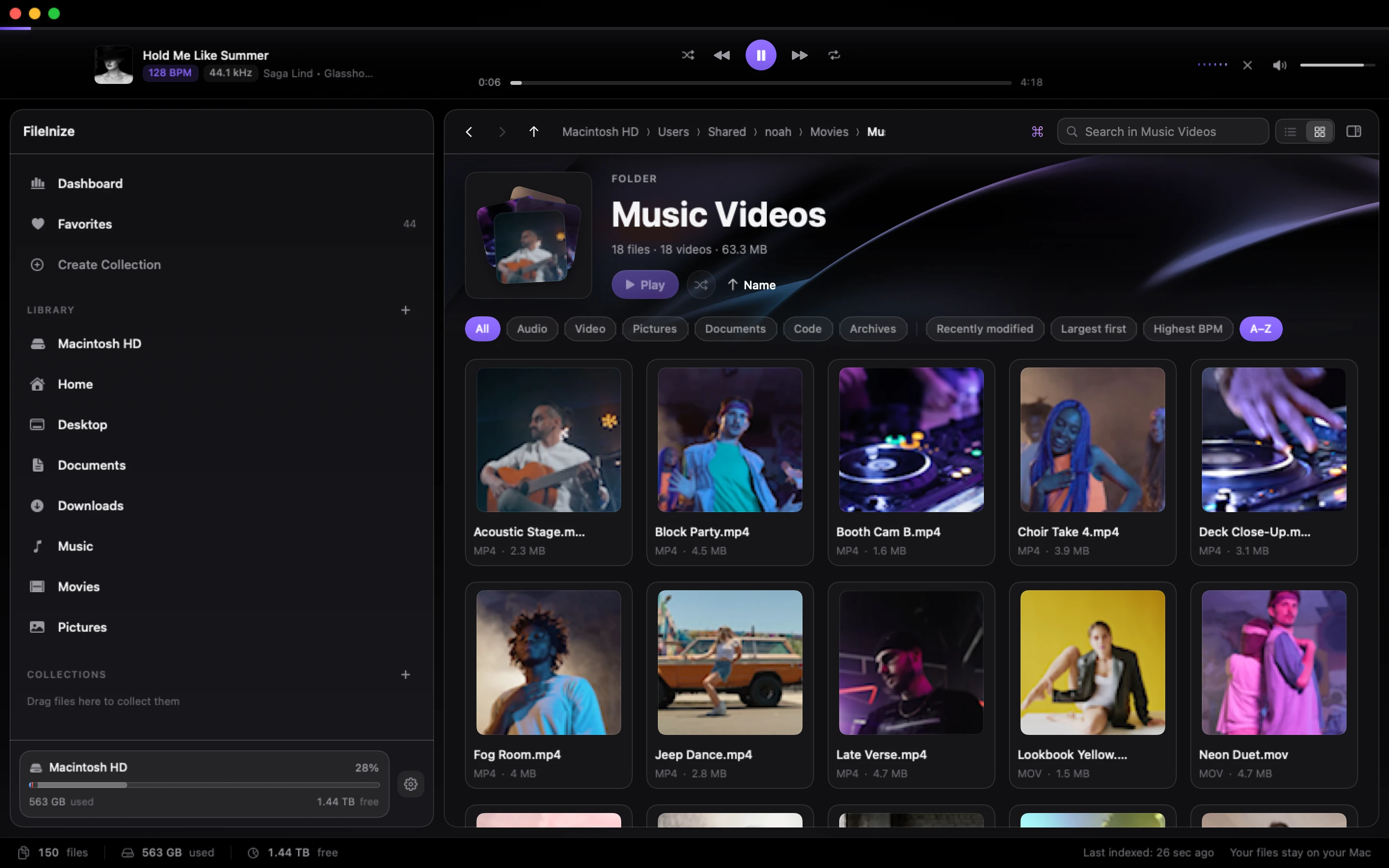 FileInize in a folder of video clips: every clip shown as a frame drawn from the video itself.